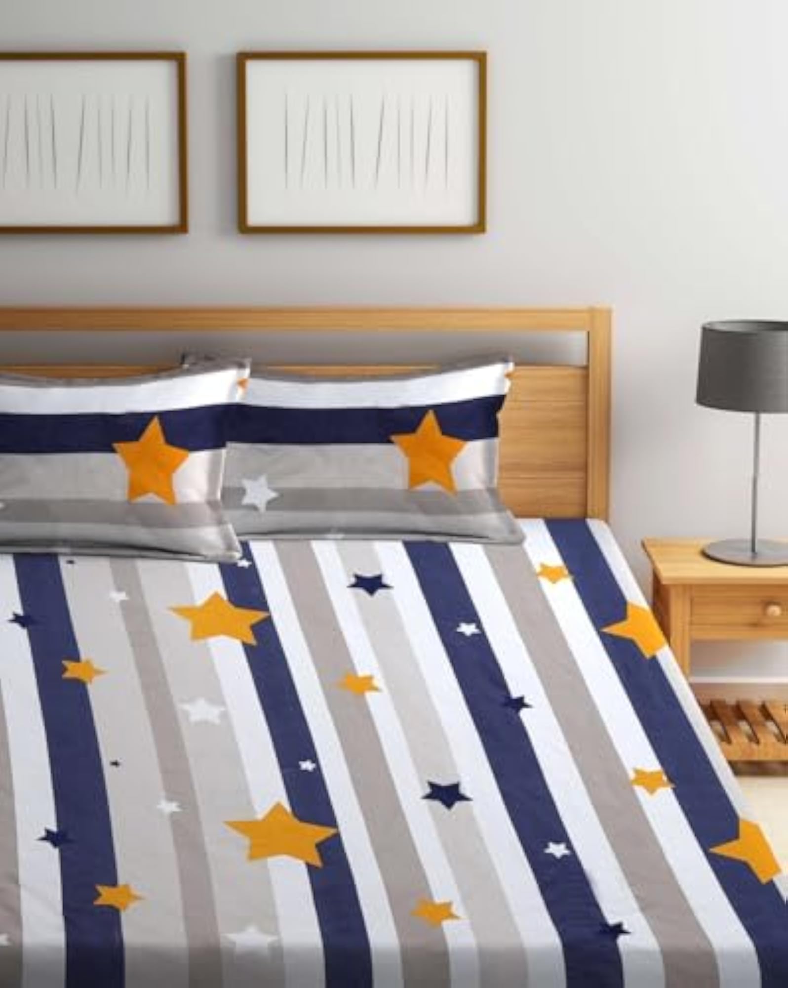 Star Print Double Bed Elastic Fitted Bedsheet for Kids Room